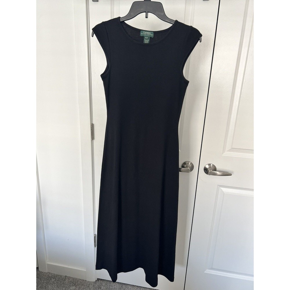 Lauren Ralph Lauren Cotton Midi Maxi Dress Cap Sleeve Black Petite